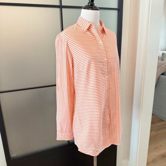 J. McLaughlin Striped Poplin Cotton Collared Blouse Top Womens M Orange White - Picture 2 of 10